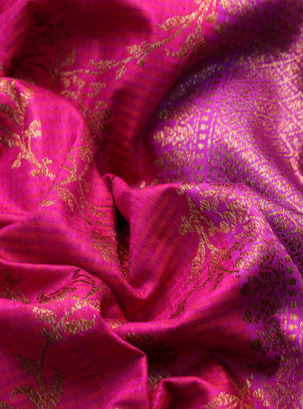 Banarasi handloom dupion saree pink and purple with allover thread floral & zari weaves and woven border