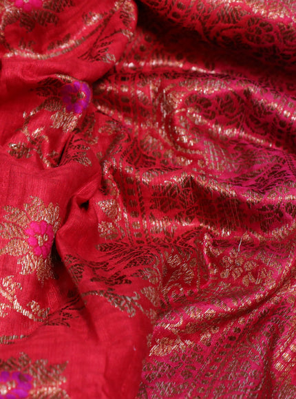 Banarasi handloom dupion saree red and pink with allover thread floral & zari weaves and woven border