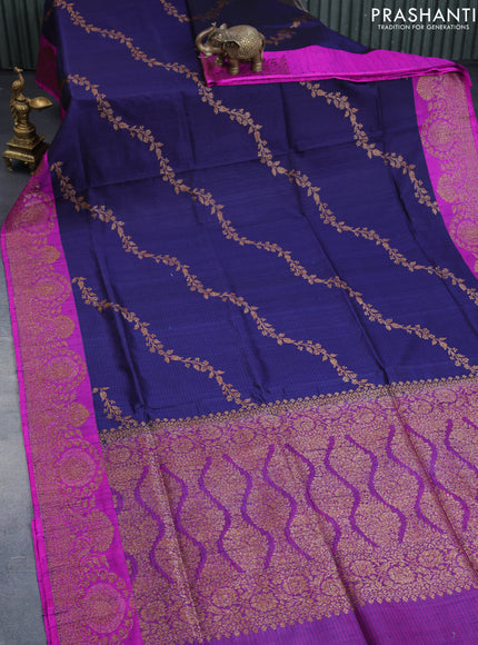 Banarasi handloom dupion saree navy blue and purple with allover thread & zari weaves and woven border