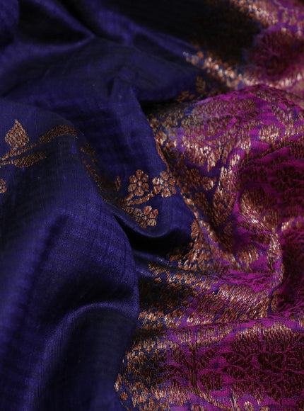 Banarasi handloom dupion saree navy blue and purple with allover thread & zari weaves and woven border