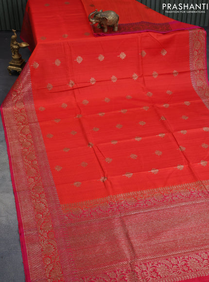 Banarasi handloom dupion saree orange and pink with allover thread & zari woven buttas and long woven border