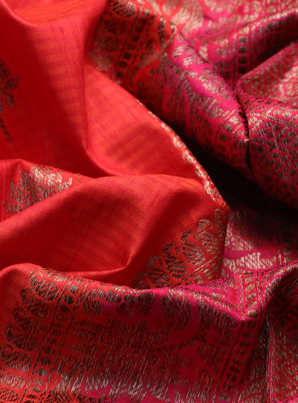 Banarasi handloom dupion saree orange and pink with allover thread & zari woven buttas and long woven border