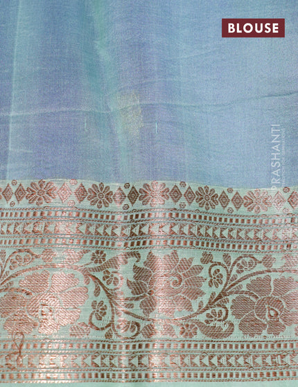 Banarasi organza silk saree royal blue and pastel green with thread & zari woven buttas and banarasi style border