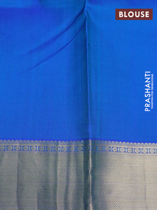 Pure kanchipuram silk saree teal blue and blue with plain body and zari woven border