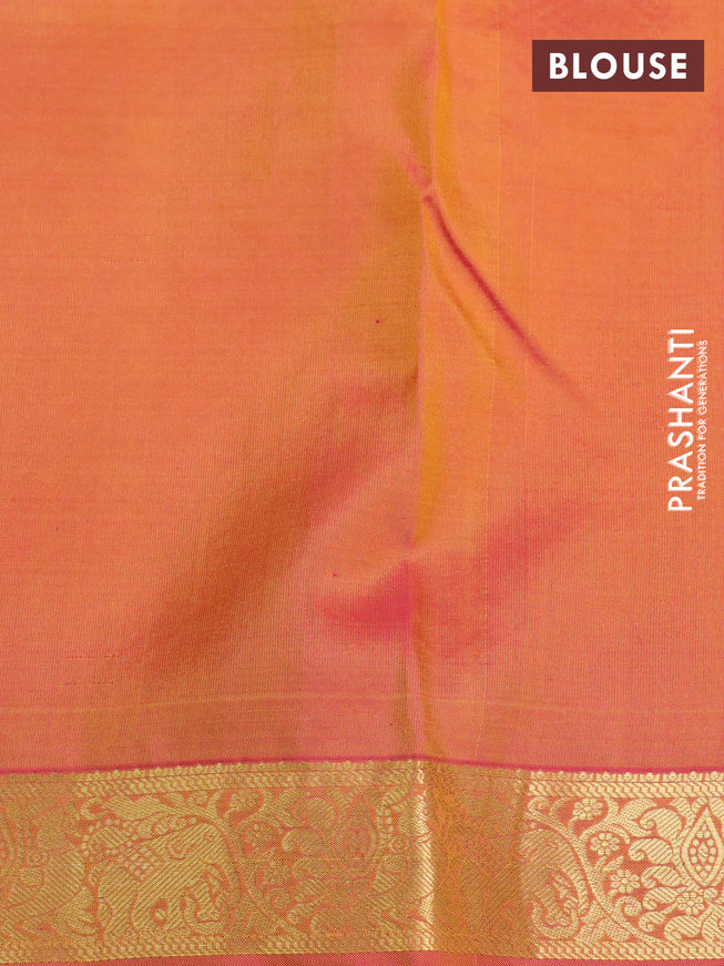 Pure kanchipuram silk saree yellow shade and pink with zari woven buttas and rich zari woven border