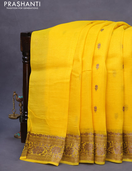 Banarasi organza silk saree yellow with thread & zari woven buttas and banarasi style border