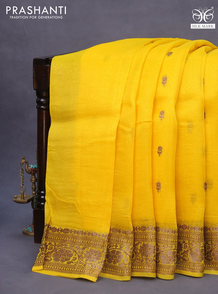 Banarasi organza silk saree yellow with thread & zari woven buttas and banarasi style border