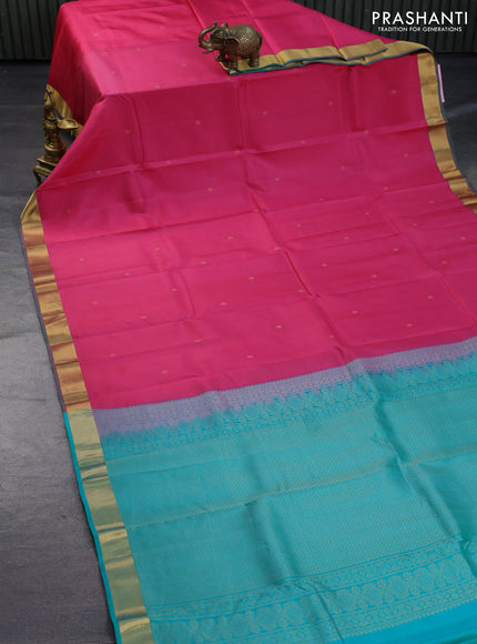 Pure kanchipuram silk saree pink and teal green with zari woven buttas and zari woven border