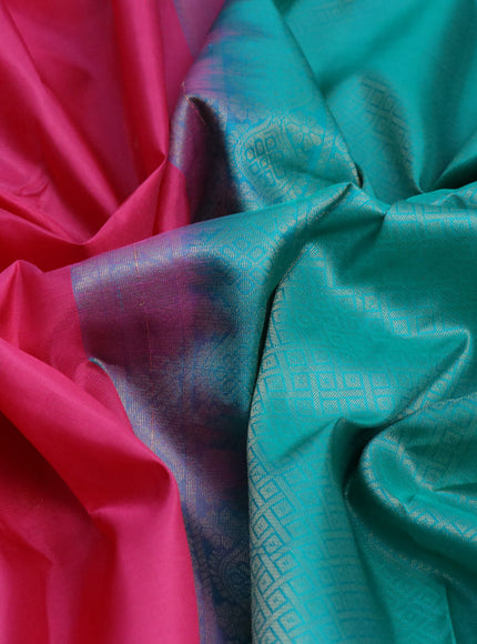 Pure kanchipuram silk saree pink and teal green with zari woven buttas and zari woven border