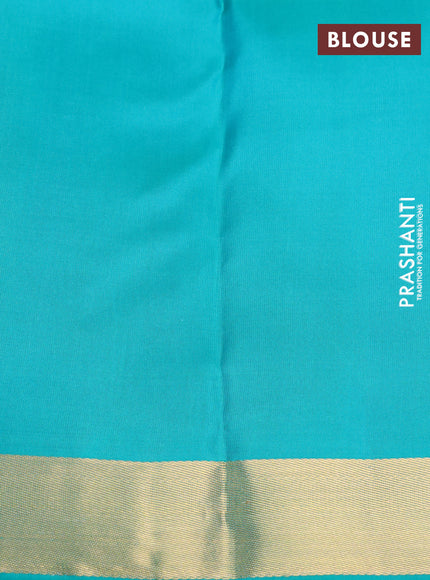 Pure kanchipuram silk saree pink and teal green with zari woven buttas and zari woven border