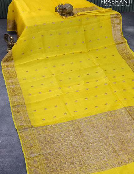 Banarasi organza silk saree yellow with thread & zari woven buttas and banarasi style border