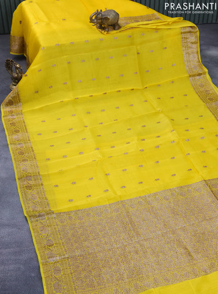 Banarasi organza silk saree yellow with thread & zari woven buttas and banarasi style border