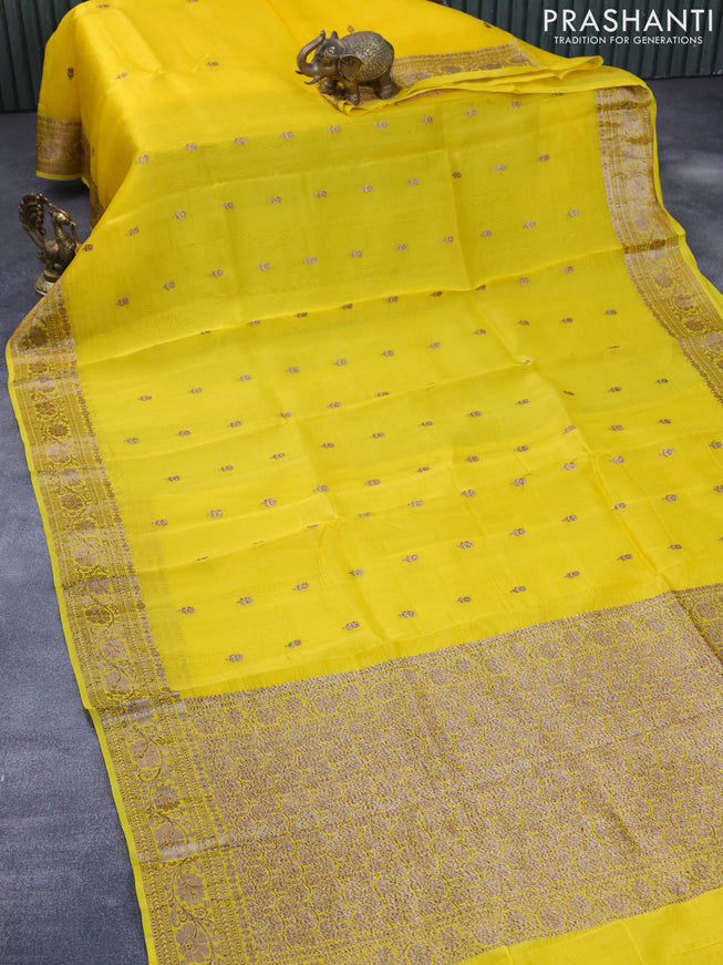 Banarasi organza silk saree yellow with thread & zari woven buttas and banarasi style border