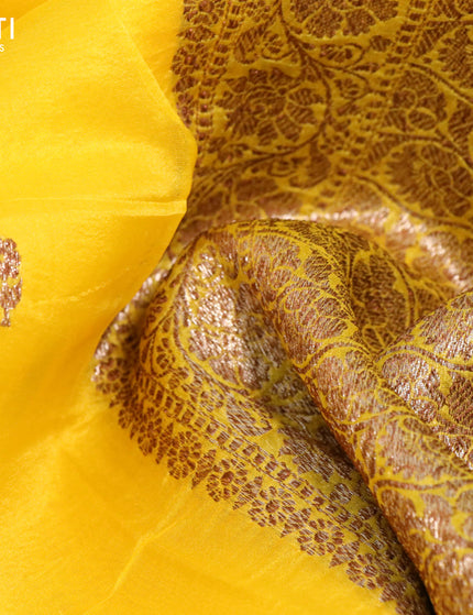 Banarasi organza silk saree yellow with thread & zari woven buttas and banarasi style border