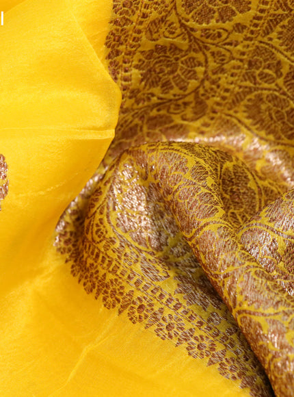 Banarasi organza silk saree yellow with thread & zari woven buttas and banarasi style border