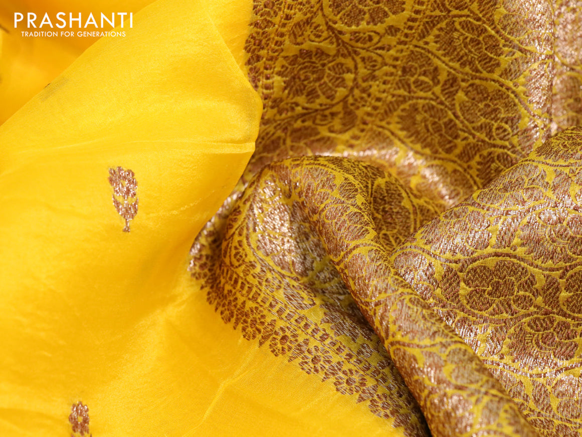 Banarasi organza silk saree yellow with thread & zari woven buttas and banarasi style border