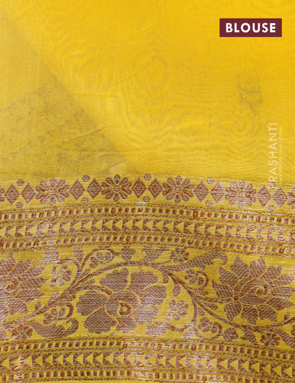 Banarasi organza silk saree yellow with thread & zari woven buttas and banarasi style border