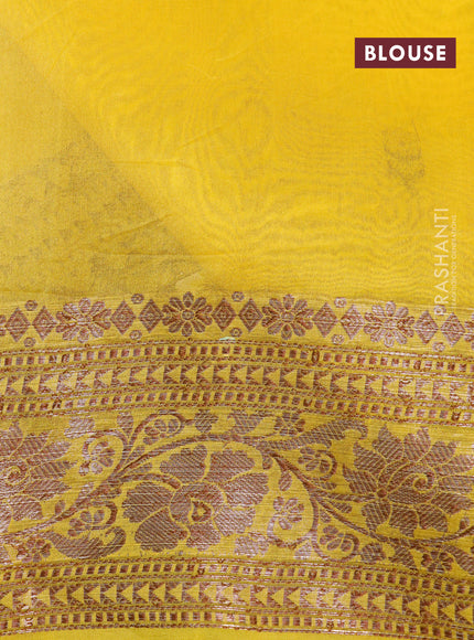 Banarasi organza silk saree yellow with thread & zari woven buttas and banarasi style border