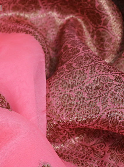 Banarasi organza silk saree candy pink with thread & zari woven buttas and banarasi style border