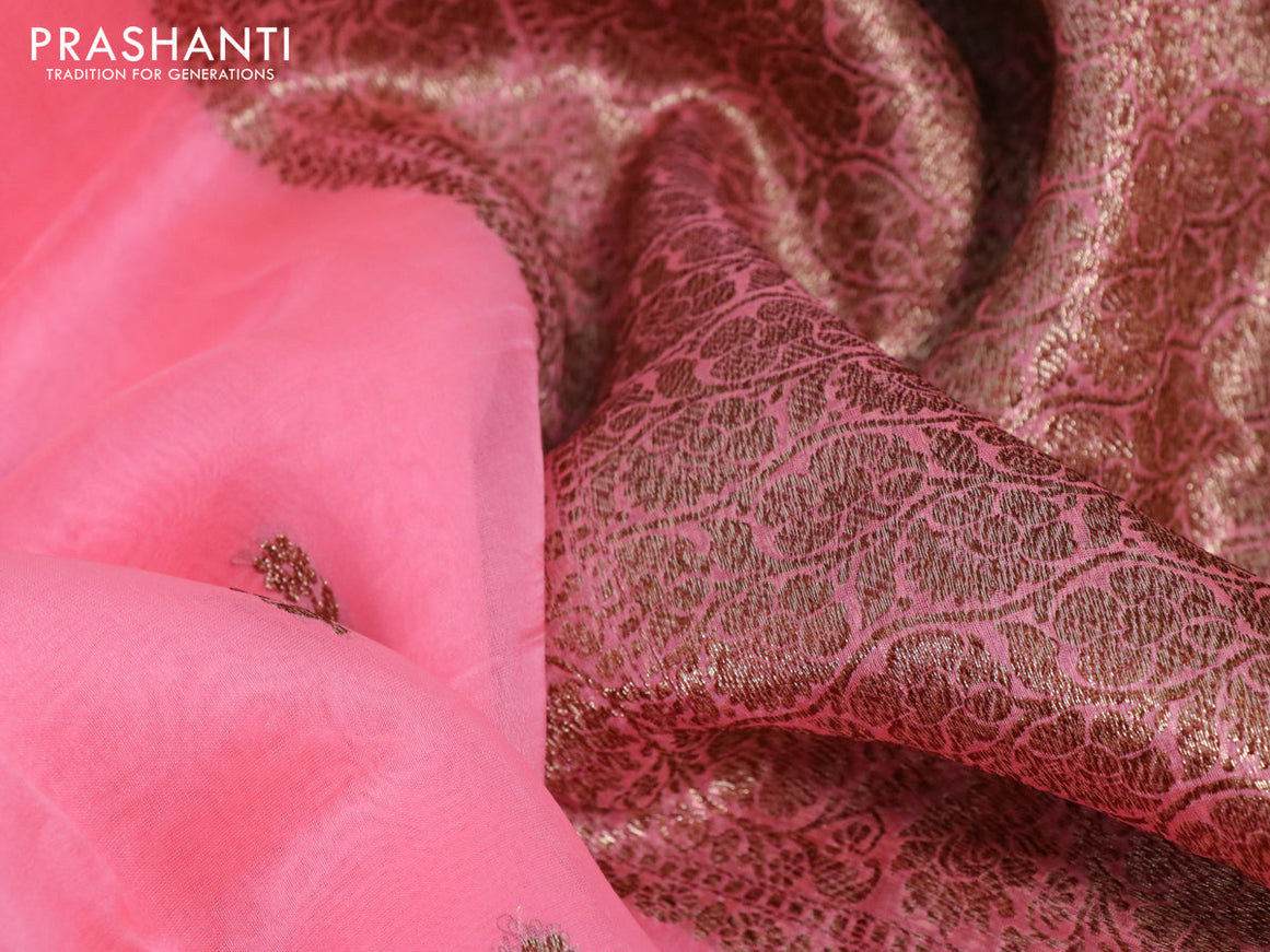 Banarasi organza silk saree candy pink with thread & zari woven buttas and banarasi style border