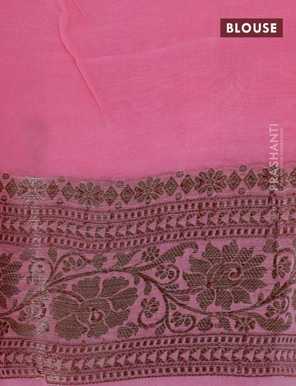 Banarasi organza silk saree candy pink with thread & zari woven buttas and banarasi style border