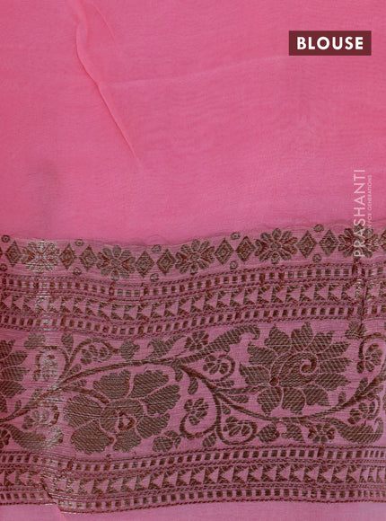 Banarasi organza silk saree candy pink with thread & zari woven buttas and banarasi style border