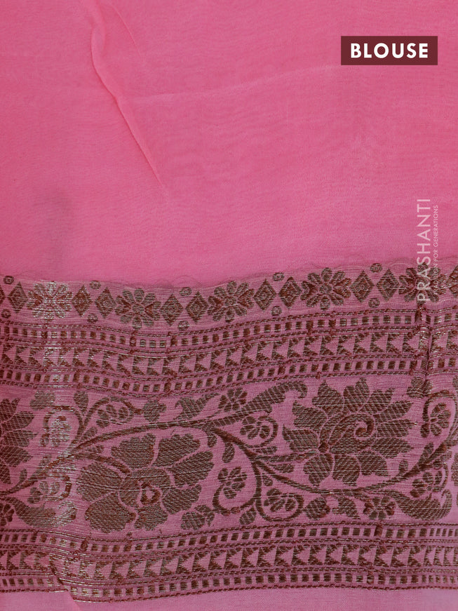 Banarasi organza silk saree candy pink with thread & zari woven buttas and banarasi style border