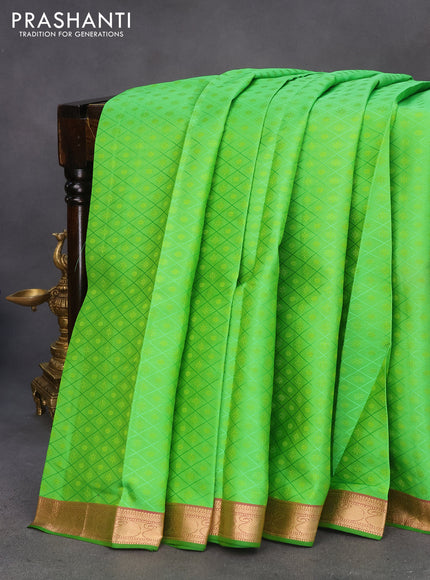 Pure kanchipuram silk saree light green and dual shade of pink with allover self emboss and zari woven border