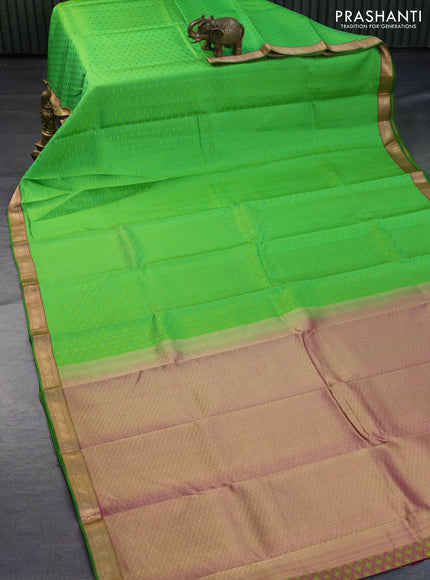 Pure kanchipuram silk saree light green and dual shade of pink with allover self emboss and zari woven border