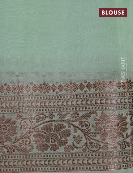 Banarasi organza silk saree pastel green shade with thread & zari woven buttas and banarasi style border