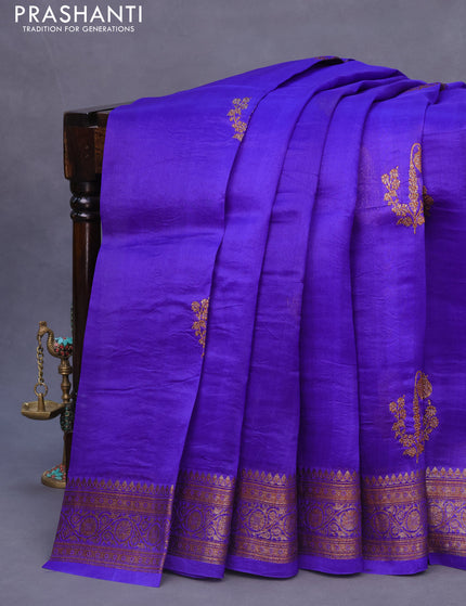 Banarasi organza silk saree blue with thread & zari woven buttas and banarasi style border