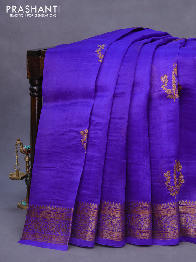 Banarasi organza silk saree blue with thread & zari woven buttas and banarasi style border