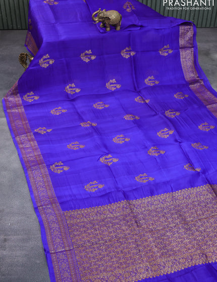 Banarasi organza silk saree blue with thread & zari woven buttas and banarasi style border