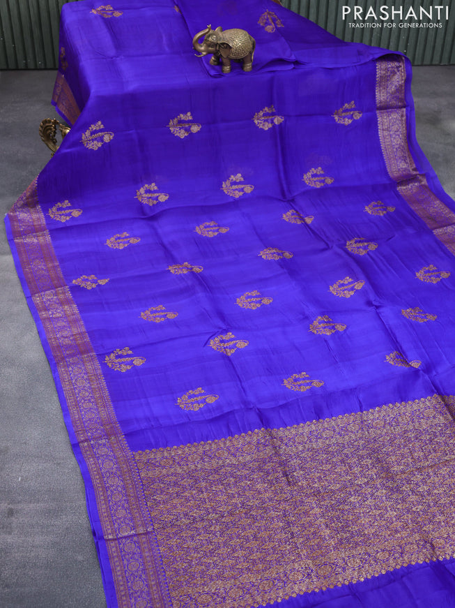 Banarasi organza silk saree blue with thread & zari woven buttas and banarasi style border