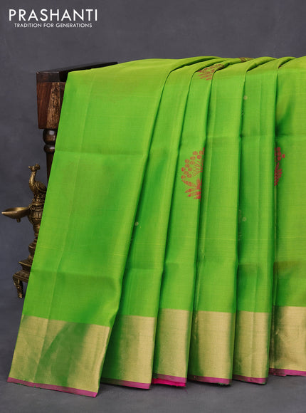 Pure soft silk saree light green and pink with zari woven buttas and zari woven border