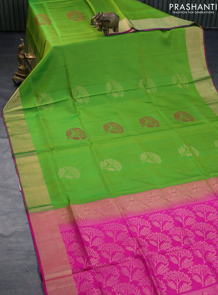 Pure soft silk saree light green and pink with zari woven buttas and zari woven border