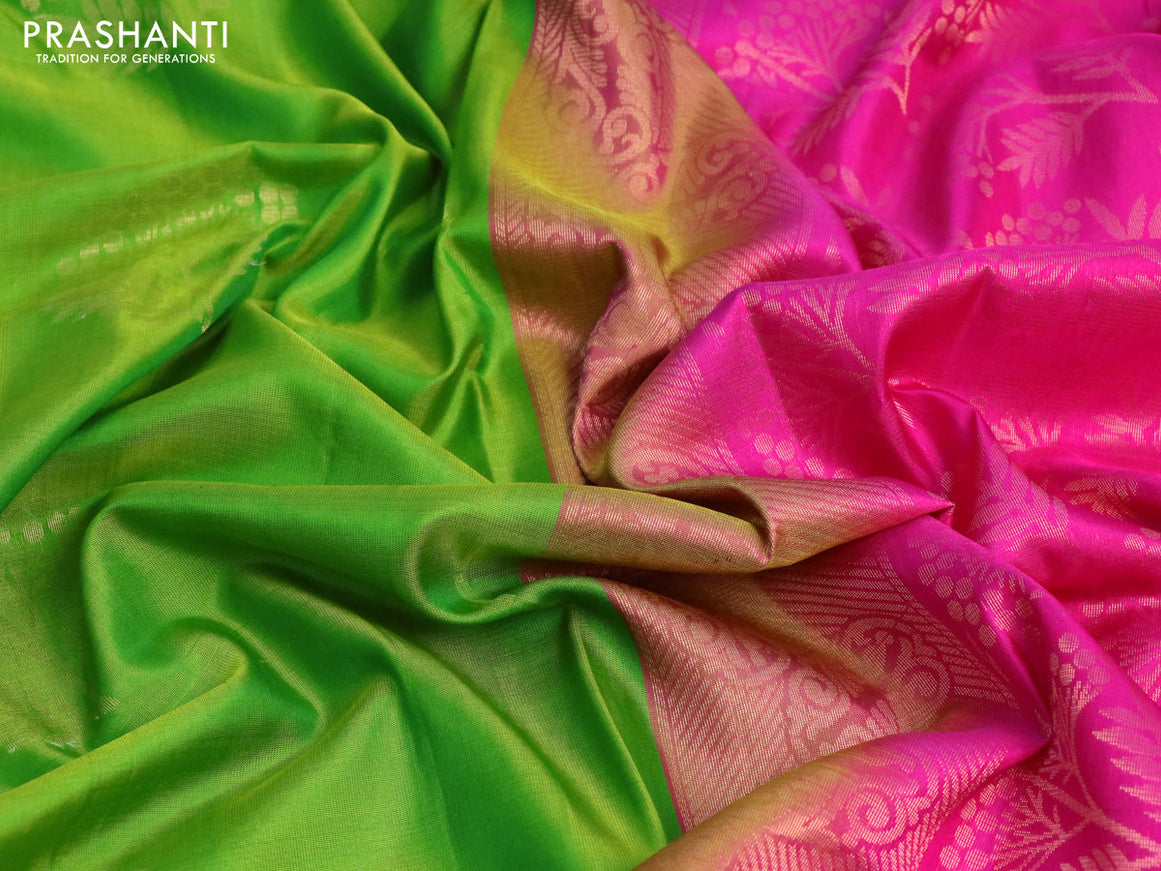 Pure soft silk saree light green and pink with zari woven buttas and zari woven border