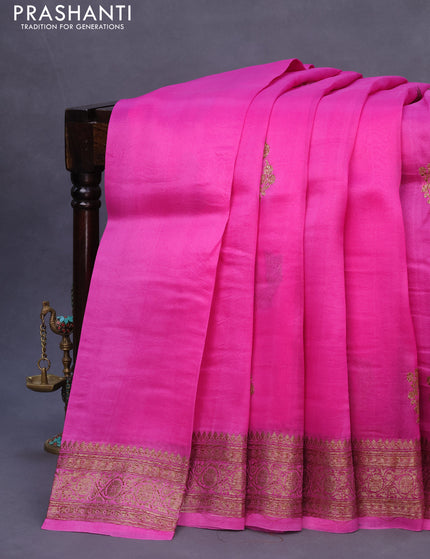 Banarasi organza silk saree pink with thread & zari woven buttas and banarasi style border