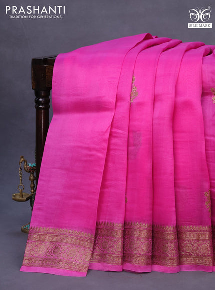 Banarasi organza silk saree pink with thread & zari woven buttas and banarasi style border