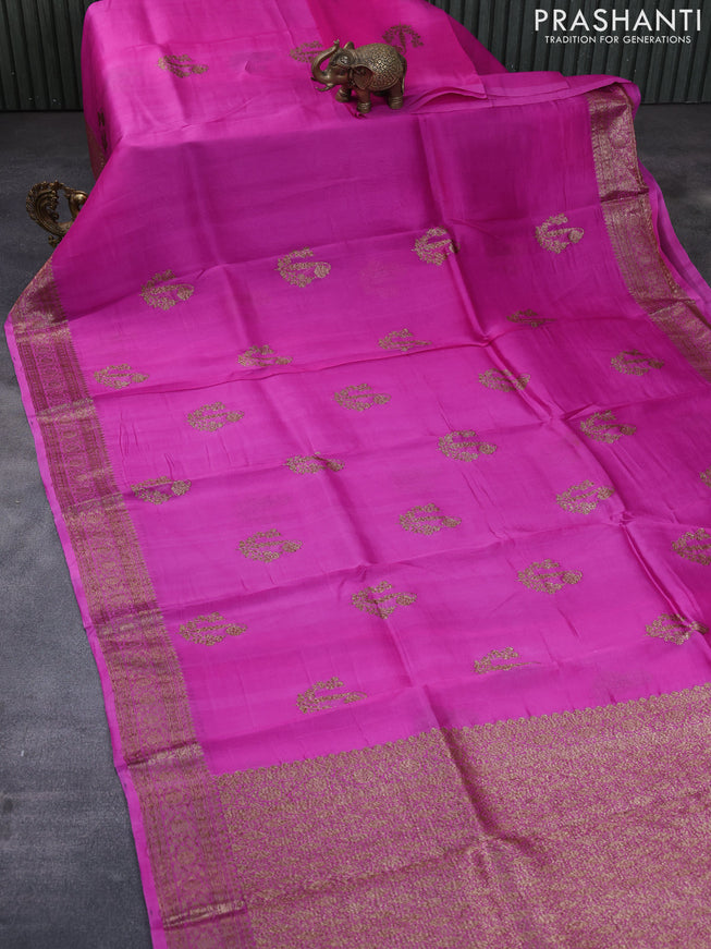 Banarasi organza silk saree pink with thread & zari woven buttas and banarasi style border