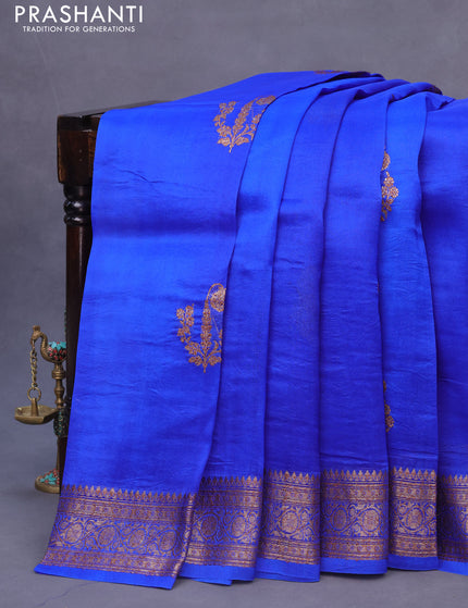 Banarasi organza silk saree royal blue with thread & zari woven buttas and banarasi style border