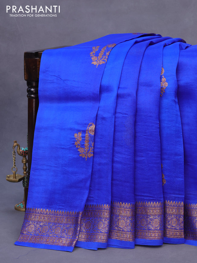 Banarasi organza silk saree royal blue with thread & zari woven buttas and banarasi style border