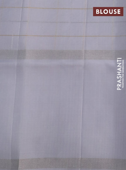 Pure soft silk saree pastel green and pastel grey with allover checked pattern and rettapet silver zari woven border