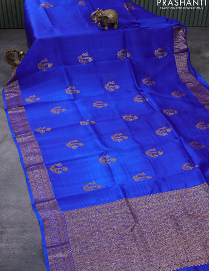 Banarasi organza silk saree royal blue with thread & zari woven buttas and banarasi style border