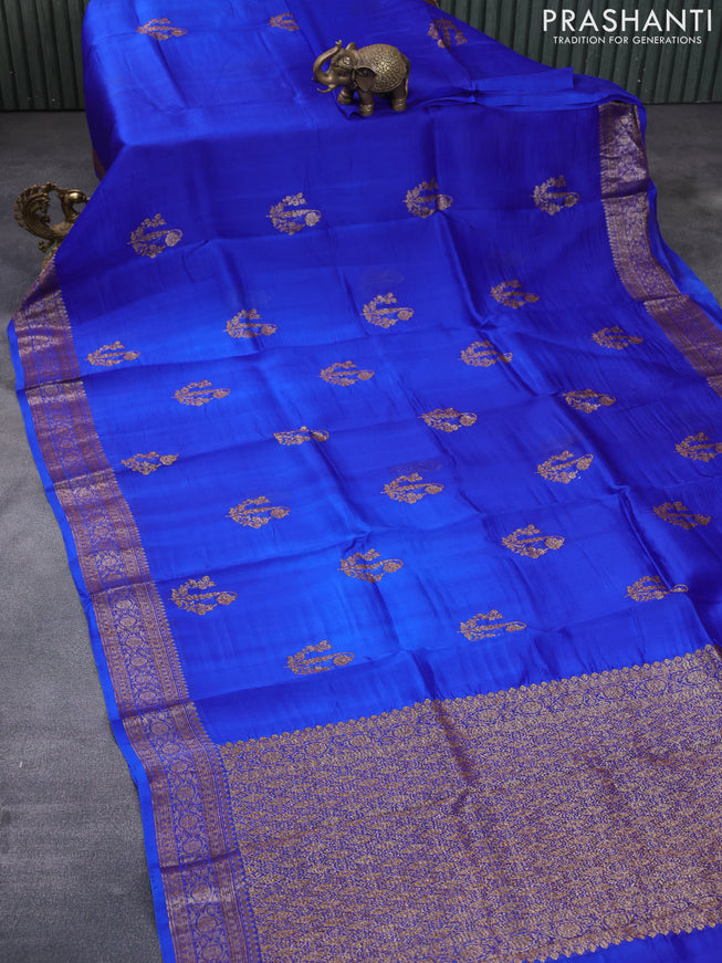 Banarasi organza silk saree royal blue with thread & zari woven buttas and banarasi style border