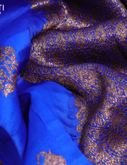 Banarasi organza silk saree royal blue with thread & zari woven buttas and banarasi style border