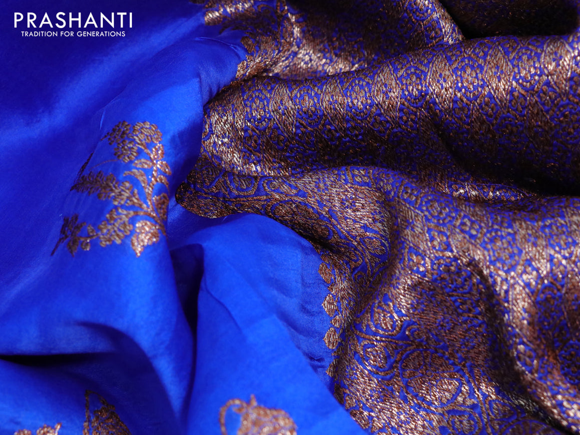 Banarasi organza silk saree royal blue with thread & zari woven buttas and banarasi style border