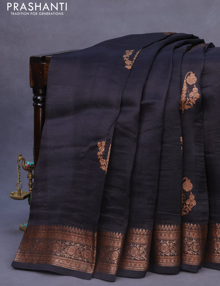 Banarasi organza silk saree black with thread & zari woven buttas and banarasi style border