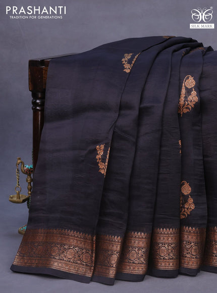 Banarasi organza silk saree black with thread & zari woven buttas and banarasi style border