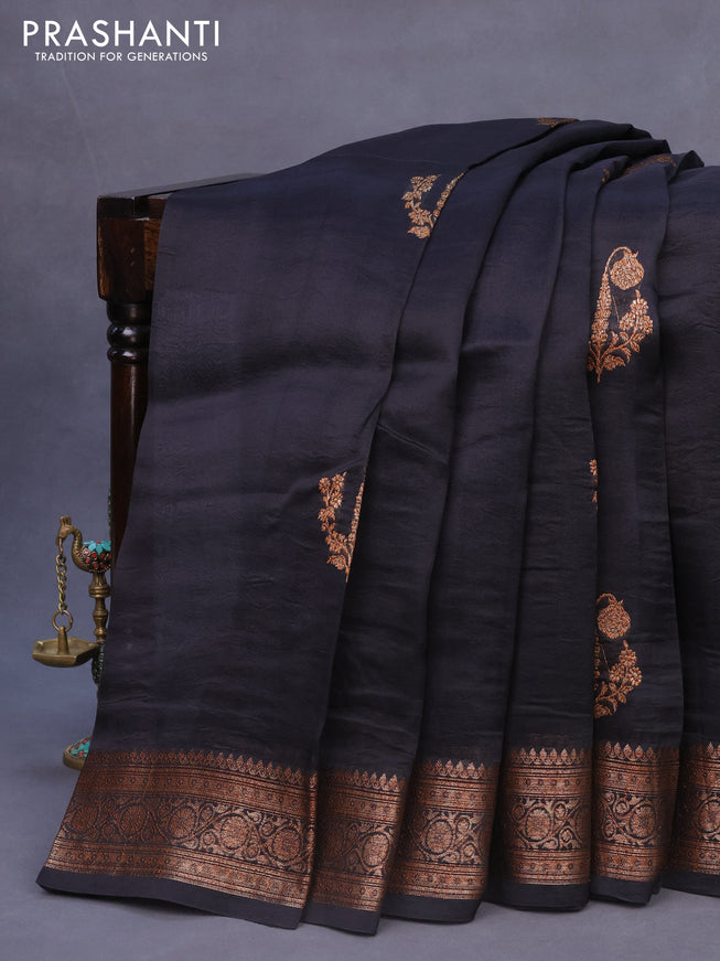 Banarasi organza silk saree black with thread & zari woven buttas and banarasi style border